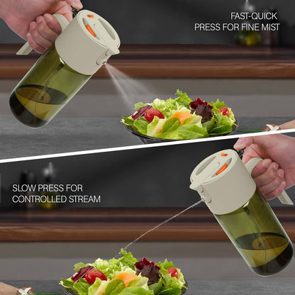 2-IN-1 500ml/17oz Light-Blocking Dark Oil Sprayer for Cooking with Sticker, Dark Green Glass Olive Oil Dispenser Bottle for Kitchen, Even Spray with Portion Control, Perfect for Air Fryer, BBQ - Black