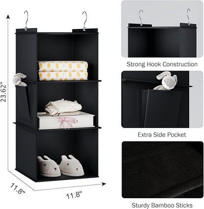 YOUDENOVA Hanging Closet Organizer, 3-Shelf Closet Hanging Storage Shelves