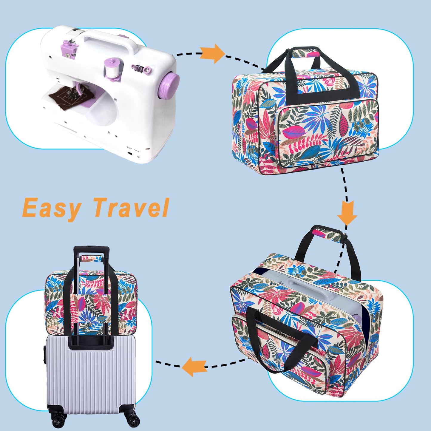 Haroranax Sewing Machine Carrying Case, Sewing Machine Carrying Case Tote Bag, Universal Tote Storage Bag with Pockets and Handles, Suitable for Most Standard Singer, Janome (Milk White)