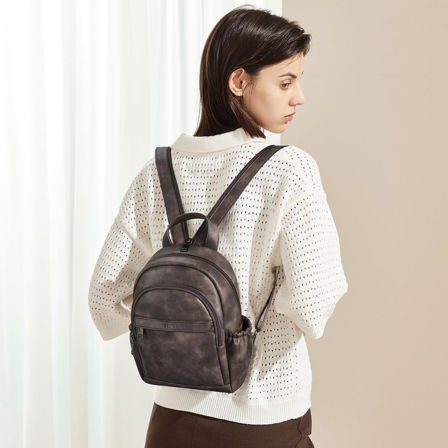 CLUCI Sling Bag for Women Leather Backpack Small Convertible Backpack Purse for Travel Hiking Cycling
