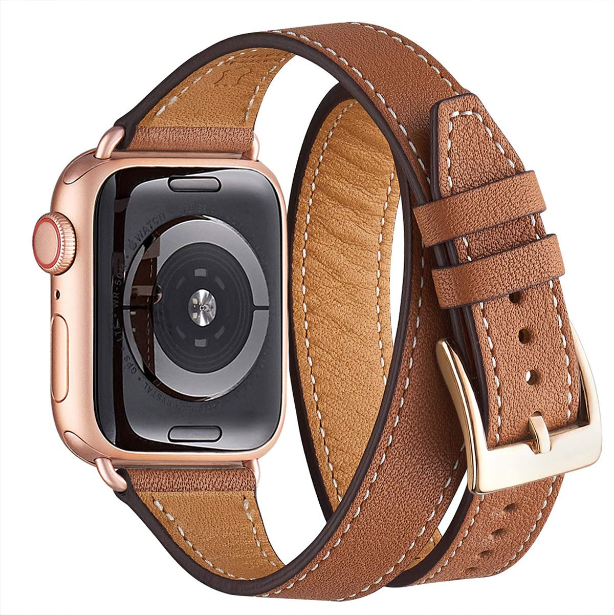 Bestig Bands Compatible with Apple Watch Band 40mm 41mm 38mm 42mm(Series 10 11) Women Men, Genuine Leather Double Tour Designed Slim Thin Strap for iWatch SE1/2/3 Ultra 3/2/1 Series 9 8 7 6 5 4 3 2 1