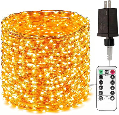 328FT Long Warm White Plug in Fairy Lights 1000 LED Waterproof Copper Wire String Lights with Remote for Christmas Tree Bedroom Porch Patio Garden Wedding Party