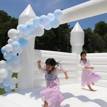 White Bounce House Castle with Air Blower 13FT, PVC Inflatable Bouncy Castle White Jumper Bouncy Castle Wedding Decorations Jumping Bed for Party Birthday(13FT x 11.5FT x 10FT)