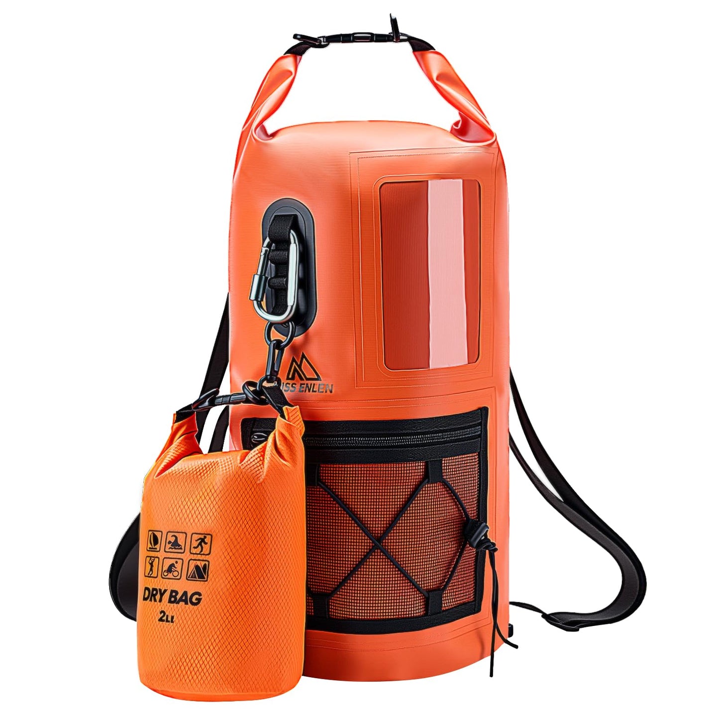 MISS ENLEN Waterproof Dry Bag 500D PVC Roll Top Dry Sack with 3 Carrying Ways, Lightweight Waterproof Bag for Kayaking, Swimming, Boating, Paddle Boarding, Hiking, Beachg (Orange, 27L)
