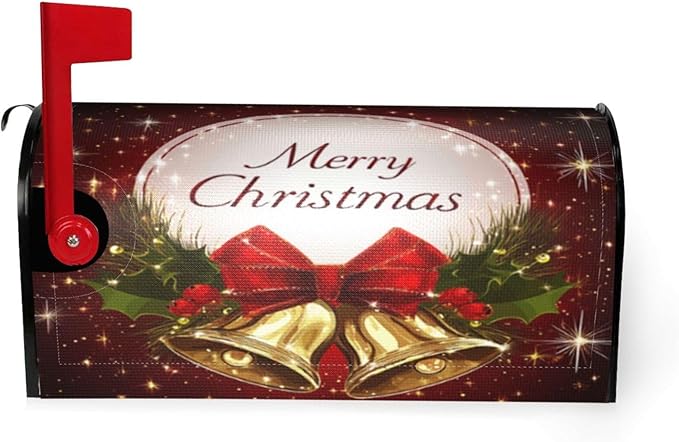 Festive Magnetic Mailbox Cover Christmas Bell Pattern Outdoor Mailbox Protector Holiday Seasonal Decorative Garden Yard Home Large Size 25.5 x 21 Inch