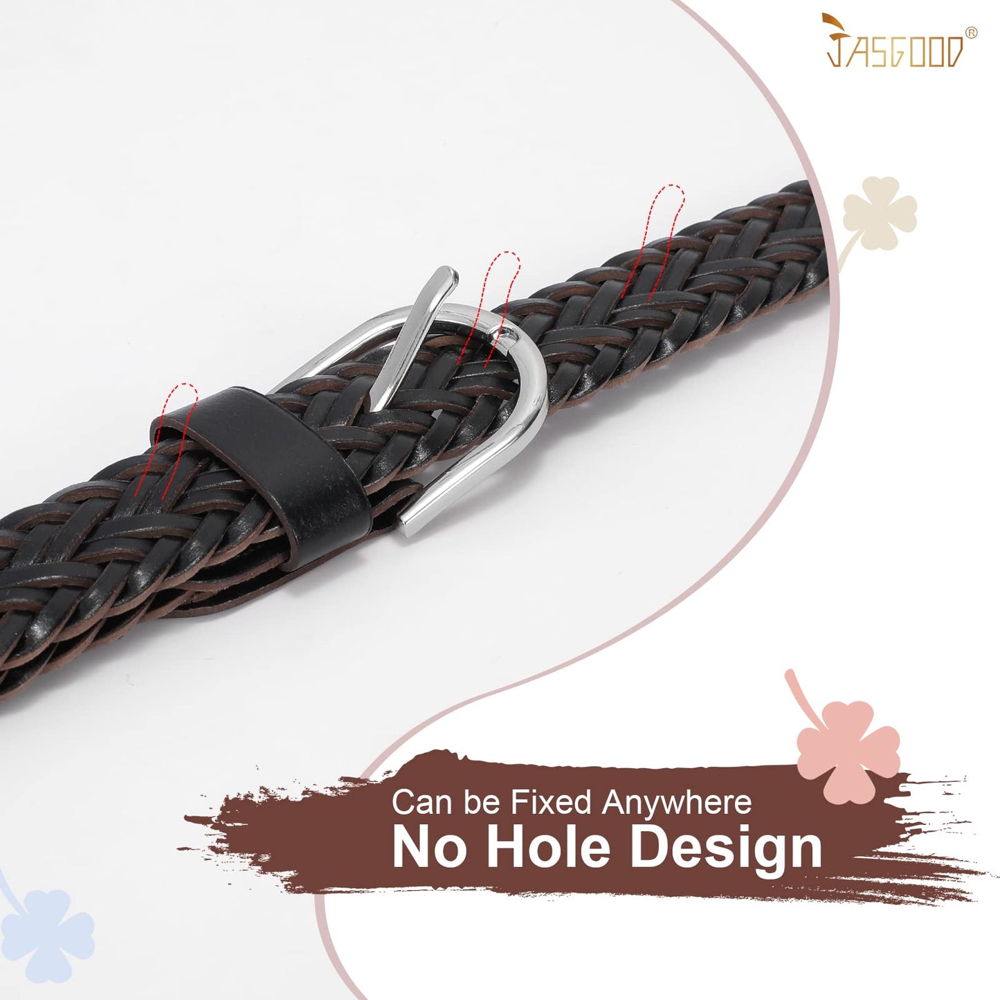 JASGOOD 2 Pack Women Skinny Leather Belts Thin Braided Leather Belts Casual Woven Waist Belt for Jeans Pants Dresses