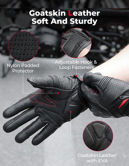 KEMIMOTO Sheepskin Leather Motorcycle Gloves for Men, Protective Motorcycle Gloves for Motocross Motorbike Dirt Bike Bicycle Racing ATV UTV