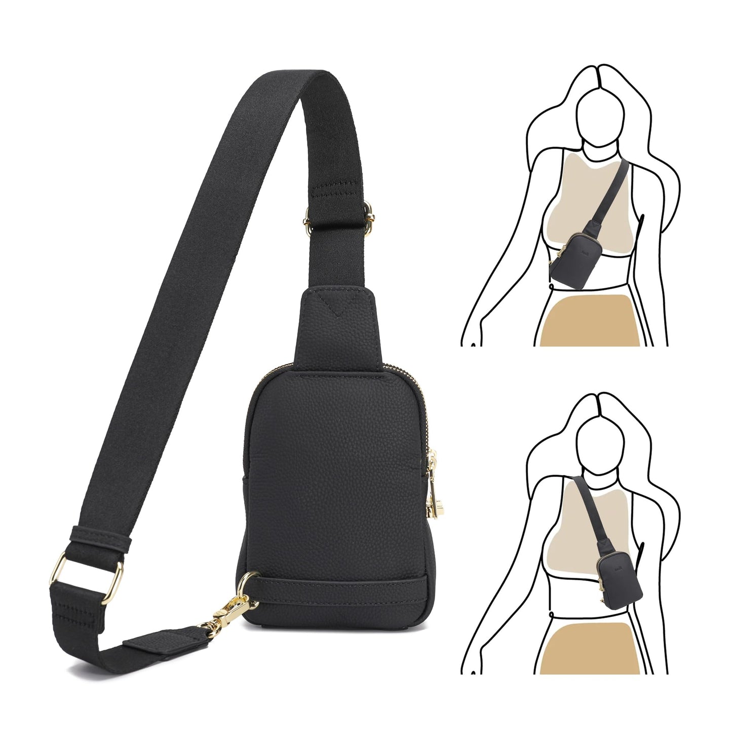 INICAT Genuine Leather Small Sling Bag Anti Theft Crossbody Bags Travel Purses for Woman(Black)