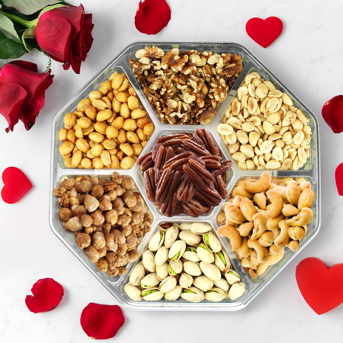 Nuts gift Basket - Delicious Mixed Cravings Gourmet Collection, Features 7 Sectional Platter with Freshly Roasted Nuts