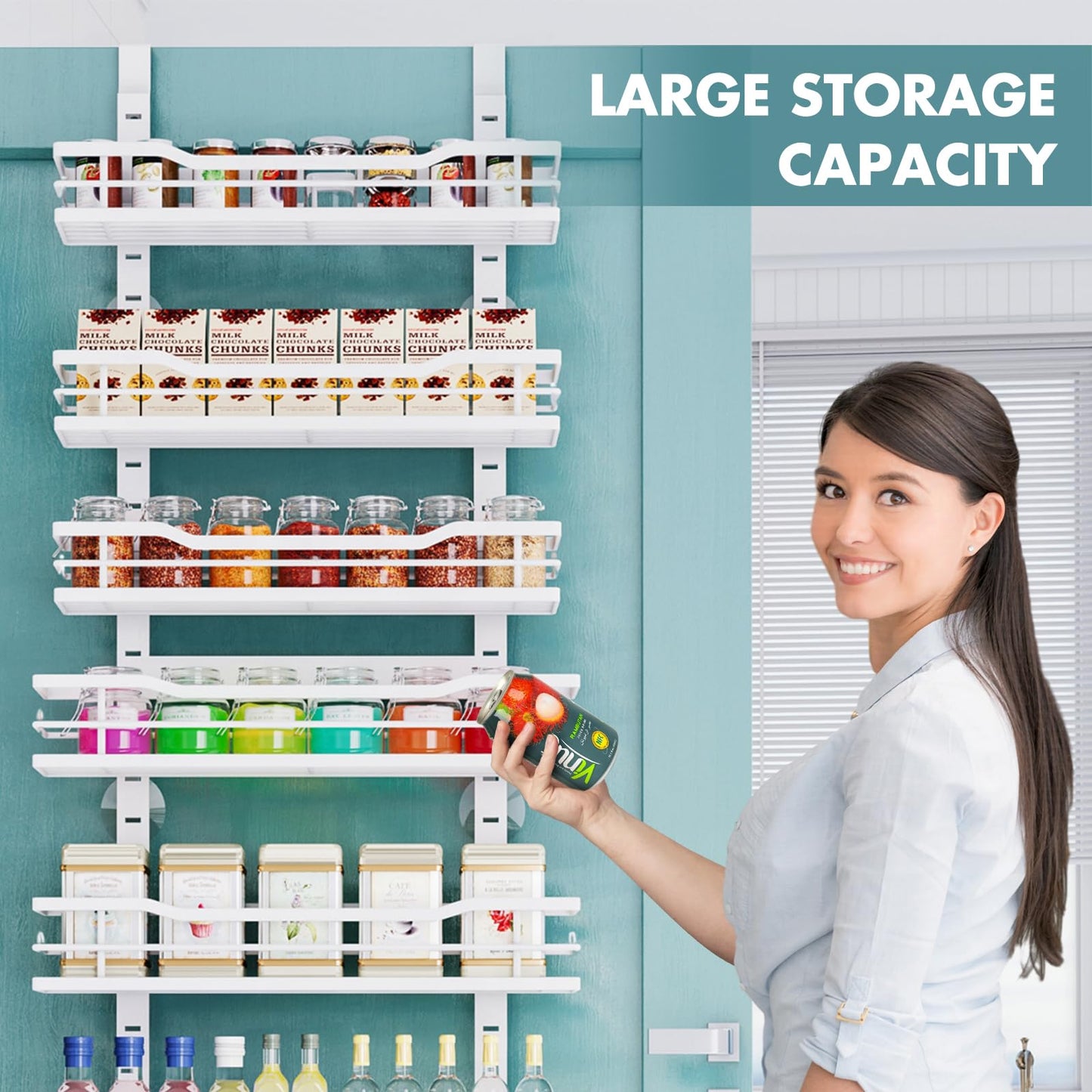 Eastherry Over The Door Pantry Organizer，9-Tier Over The Door Organizer with Adjustable Basket，Metal Hanging Pantry Organizers and Storage for Kitchen, Back of Door Seasoning Rack