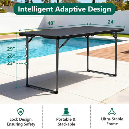 MAKE CHANGES Folding Table 4FT Heavy Duty Plastic Table with Handle, Foldable&Portable, Fold-in-Half Utility Tables for Outdoor, Dining, Wedding, Events, Indoor, Picnic, Camping, Party, Black