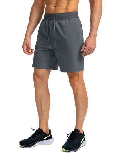 Soothfeel Men's Running Shorts with Zipper Pockets 7 Inch Lightweight Quick Dry Gym Athletic Workout Shorts for Men (Grey, L)