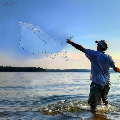 Handmade American Cast Net, Yeahmart Casting Fishing Net for Bait Trap Fish, Throw Nets with Zinc Sinker Weights Fishing Bucket for Freshwater & Salt Water (4 Ft, 1/2 Inch Mesh Size)