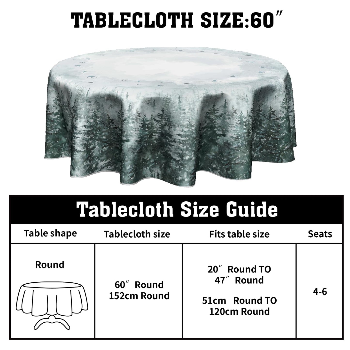 Giwawa Winter Pine Tree Round Tablecloth 60 Inch Nature Forest Decorative Table Cloth Polyester Washable Table Cover for Party Picnic Dinner Home