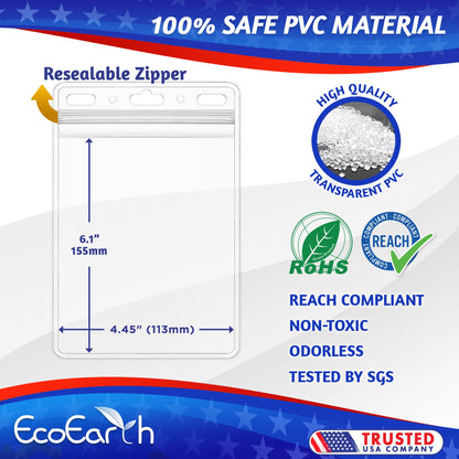 EcoEarth 4x6 Inch Passport & Card Holders with Soft Edge (Clear, 10 PK) - Extra Large (XXL) Vertical ID Holder - Resealable and Waterproof Identification Name Card Holder