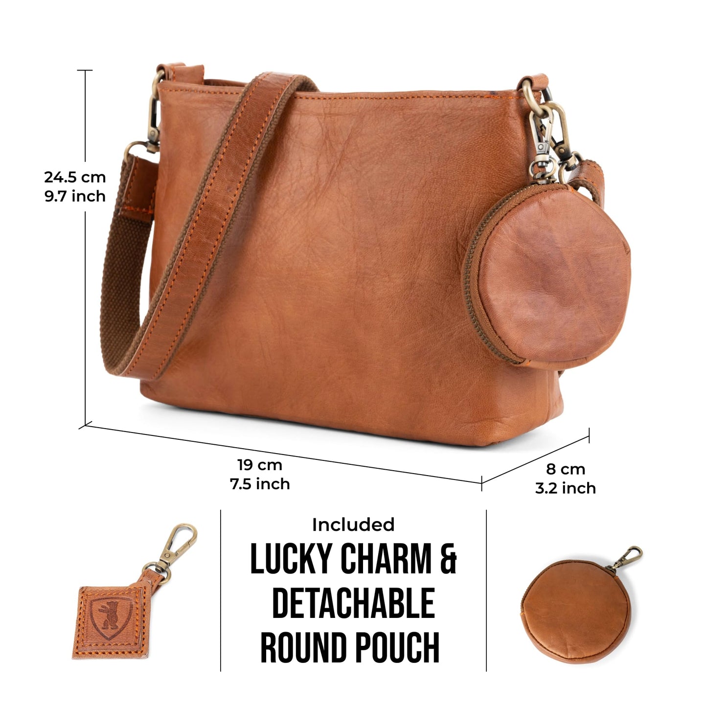 BERLINER BAGS Vintage Genuine Leather Shoulder Bag Marbella S, Small Crossbody Purse for Women - Brown