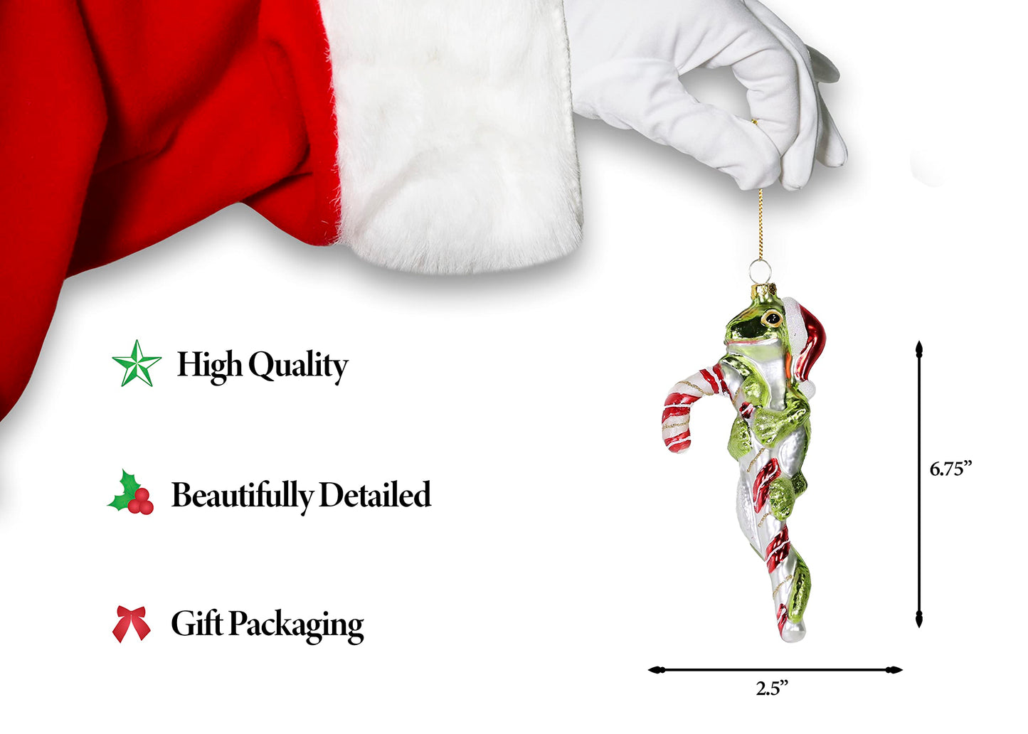 North Star Christmas | Lizard on Candycane Glass Ornament | Christmas Collection