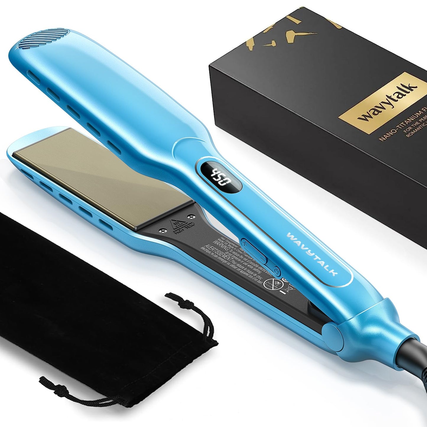 Wavytalk Wet to Straight Hair Straightener, Titanium 1.75 Inch Vent Sesh Wide Flat Iron, Straightener for Damp or Dry Hair with Dual Voltage Leave Silky & Smooth, Black