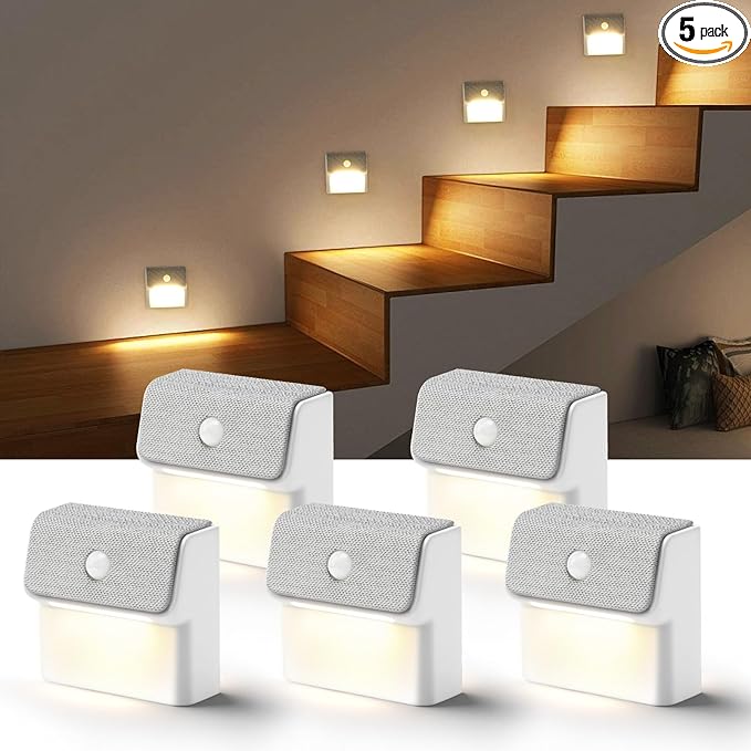 LED Linkage Motion Sensor Night Light, Magnetic Stick-On Motion Activated Light, Rechargeable Battery Powered Wall Lamp, Dimmable Warm White Light, for Bedroom, Hallway, Stairs, Kitchen, 5 Pack