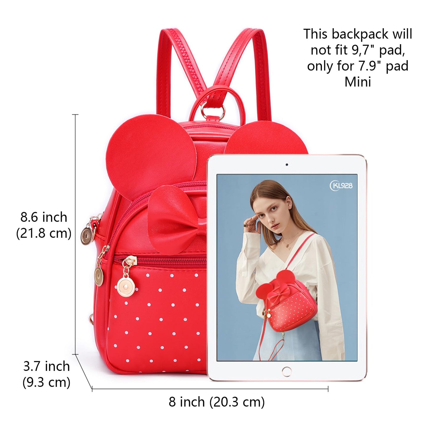 KL928 Girls Mini Backpack Bowknot Polka Dot Cute Small Daypacks Convertible Shoulder Bag Purse for Women