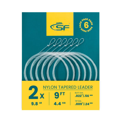 SF 6Pcs Pre-Tied Loop Fly Fishing Tapered Leader Nylon Fly Trout Leader 9FT-2X