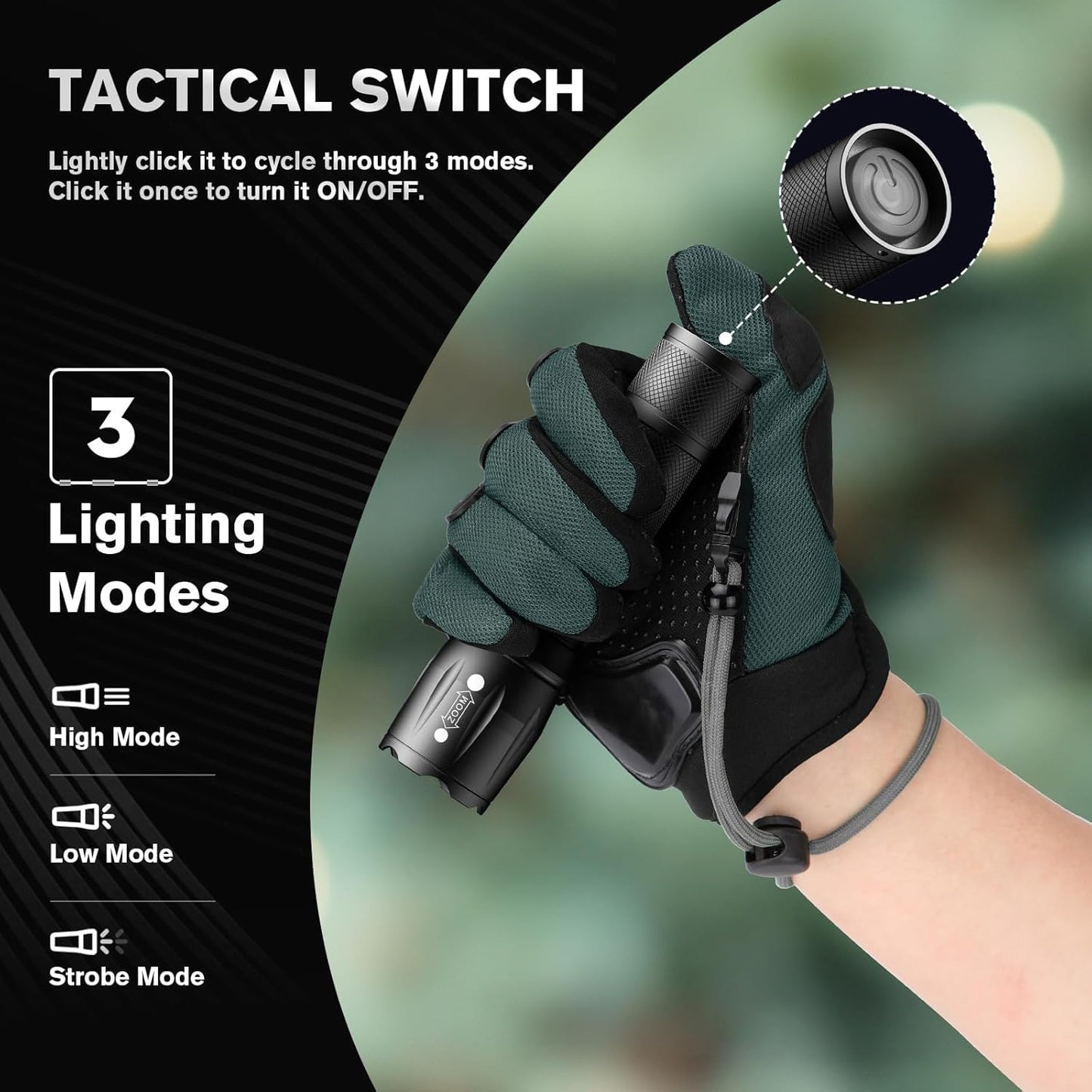 RECHOO LED Flashlight 2 Pack, Tactical Flashlights High Lumens with 3 Modes, Pocket Small Flash Light, Waterproof Zoomable Flashlights for Home Emergency, Camping Essentials (Battery Included)
