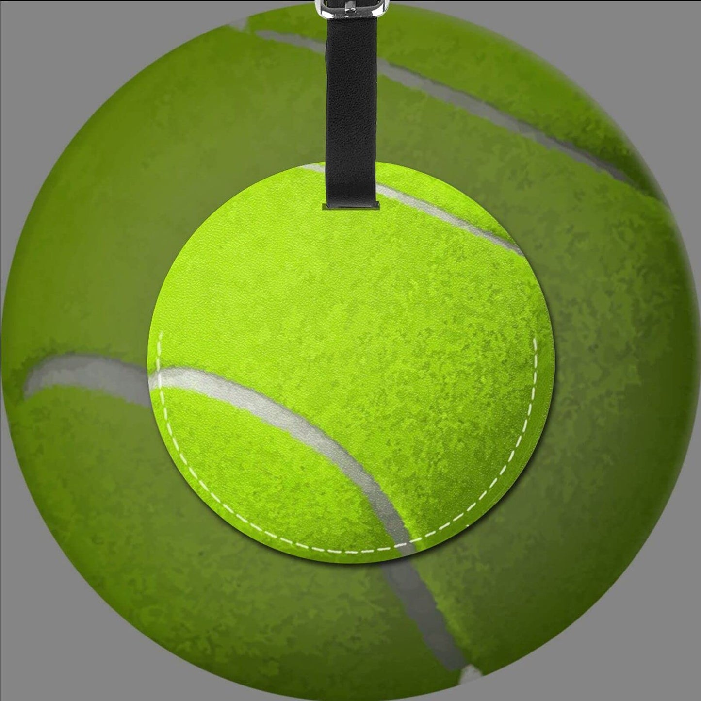 Luggage Tag Tennis Ball Balls for Tennis Lover, Pu Leather Bag Travel Suitcases Id Identifier Baggage Label for Women Men Boys Girls