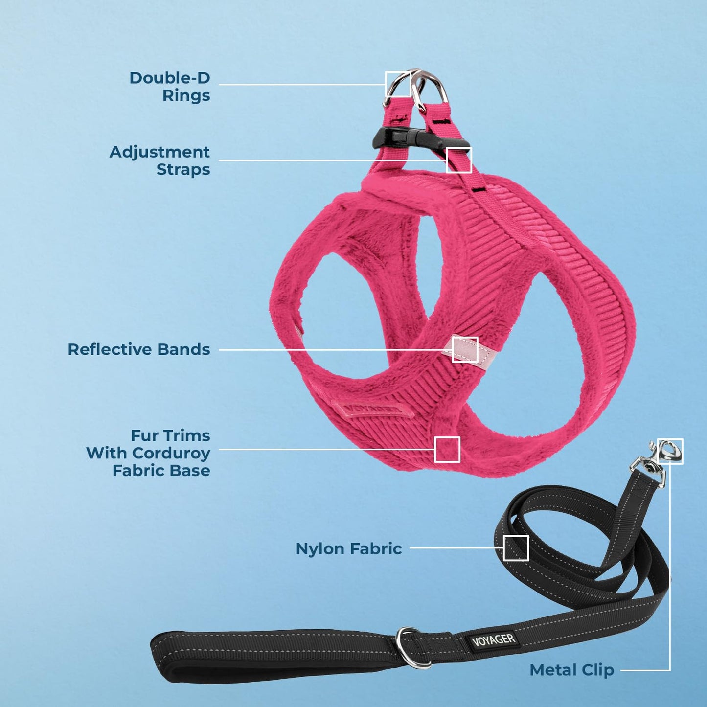 Voyager Step-in Plush Dog Harness – Soft Plush, Step in Vest Harness and Reflective Dog 5 ft Leash Combo with Neoprene Handle for Small and Medium Dogs by Best Pet Supplies -Set (Fuchsia Corduroy), S