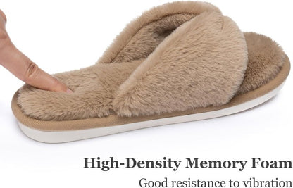 Fluffy House Slippers for Women - Open Toe Memory Foam Slides | Soft Indoor/Outdoor Flip Flops