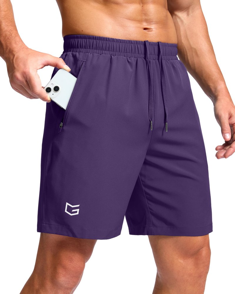 Men's Athletic Running Shorts with Zipper Pockets Quick Dry 7"/ 5"/ 9" Workout Gym Shorts for Basketball Hiking(Purple,7XS)