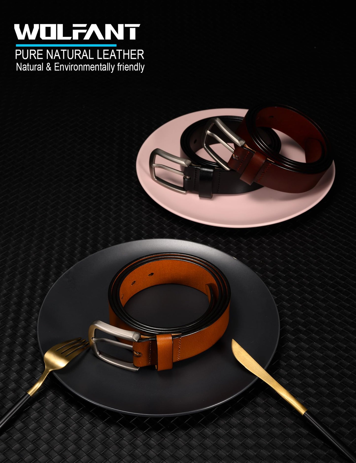WOLFANT 1.5" Top Full Grain Leather Belt for Men in Gift Box,100% Italian Real Solid Leather
