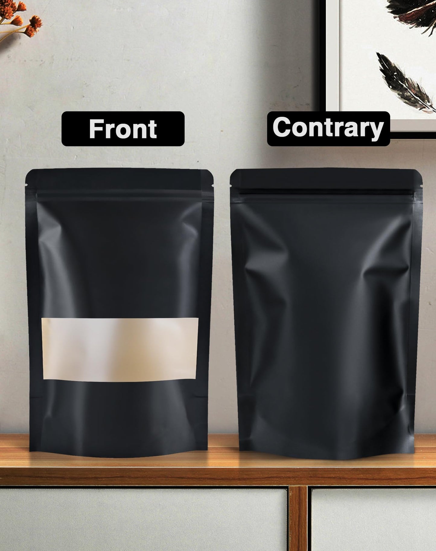 FireKylin 100 Pcs Paper Bags Resealable bags 3.5" x 5.5" Zipper Food Storage Bags, Stand Up, with Matte Window, Reusable, Sealable, for Packaging Products