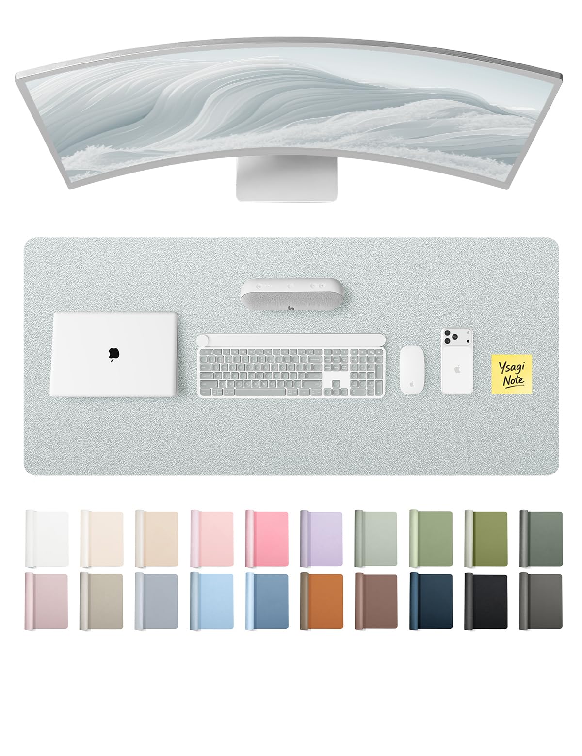 YSAGi Leather Desk Pad Protector, Office Desk Mat, Large Mouse Pad, Non-Slip PU Leather Desk Blotter, Laptop Desk Pad, Waterproof Desk Writing Pad for Office and Home (Silver, 47" x 17")