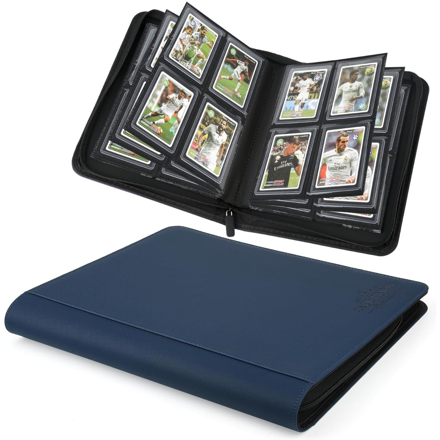 Toploader Binder,Toploader Hard Cases, 4-Pocket Pages Sleeves Hold up 128 Cards.Toploader Card Binder with Sleeves for “3×4” rigid，Card Holder(blue)