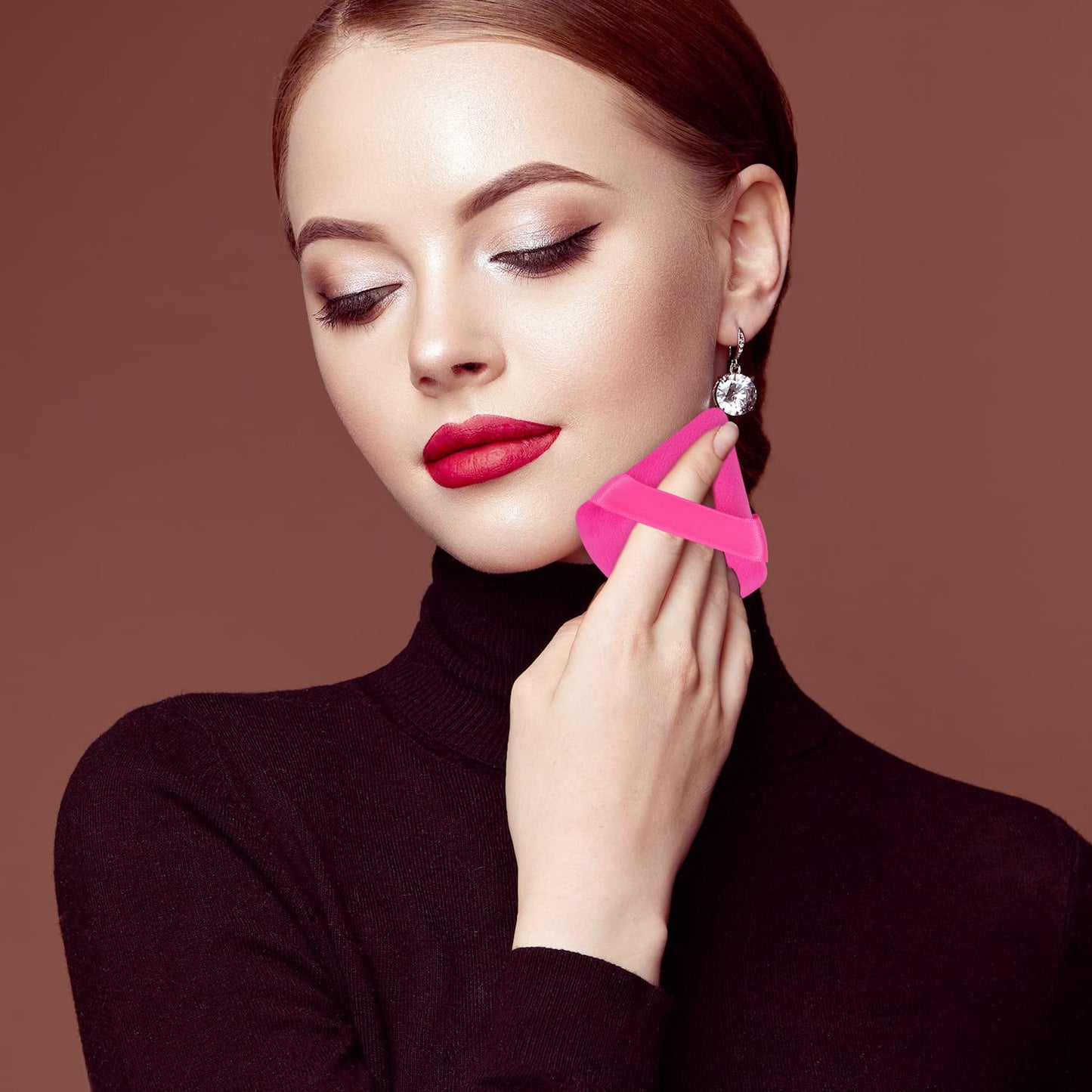 Pimoys 6 Pieces Powder Puff Face Makeup Sponge Soft Velour Triangle Powder Puffs Beauty Sponge Stocking Stuffers for Loose Powder (Black, Pink)