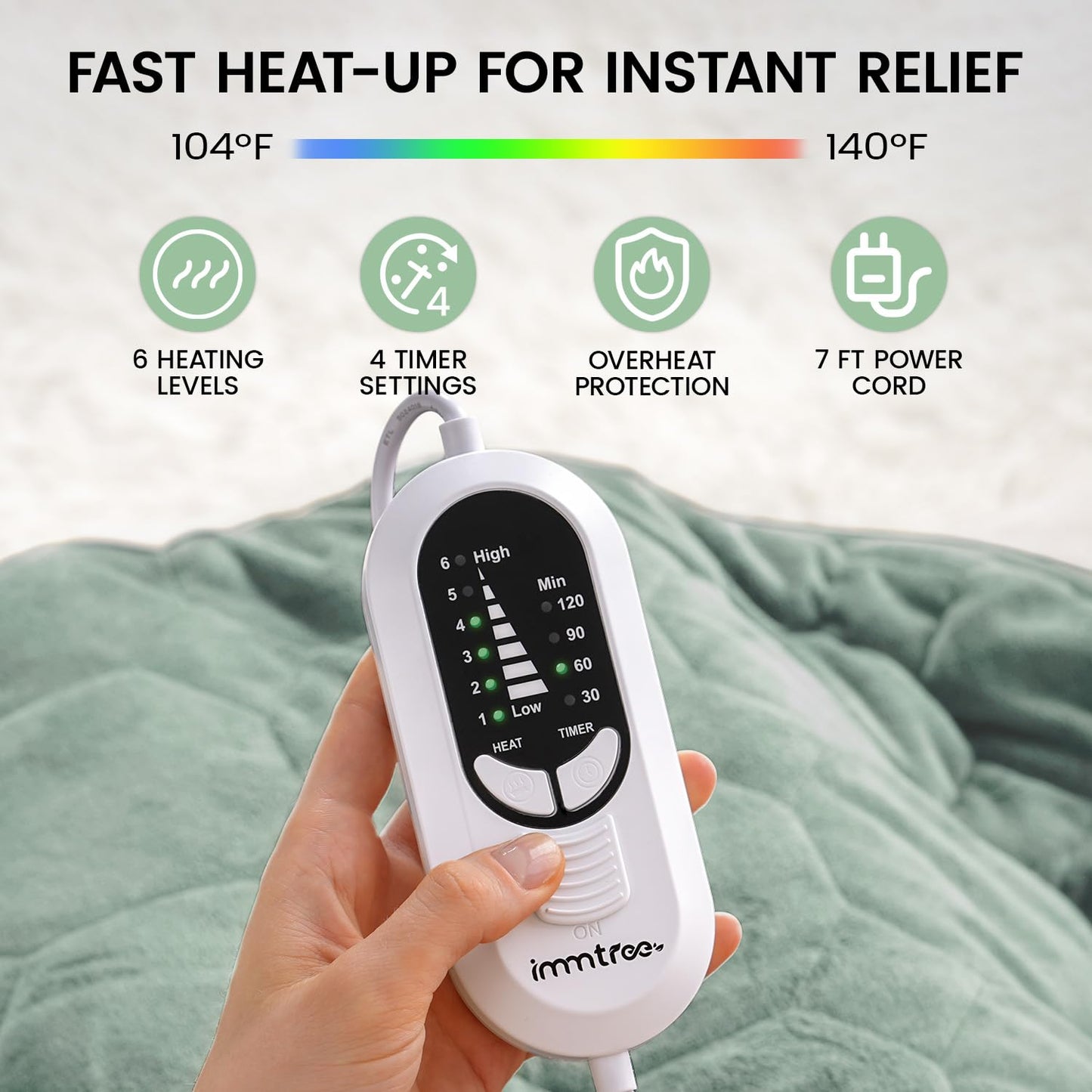 immtree Weighted Heating Pad for Deeper Pain Relief, 7lbs XXXL Size(29x24) with Fast Heat Technology, Heated Blankets for Adults, Relief for Back and Shoulder and Knee