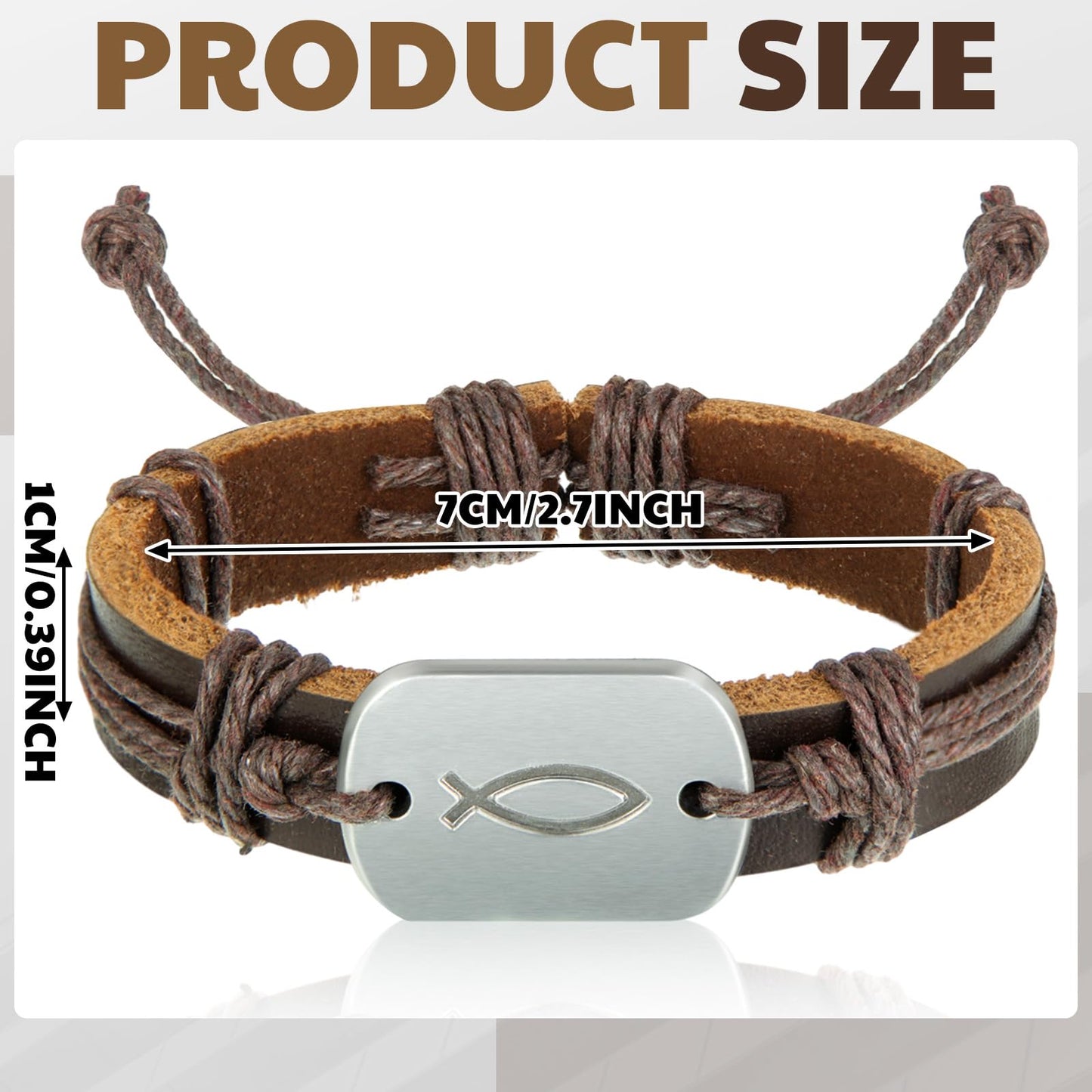 Landical 12 Pcs Fish Bracelet for Men First Communion Confirmation Gifts Men's Leather Wrap Fish Bracelet for Jesus Christian Charms Fishers Bracelets Bulk for Women