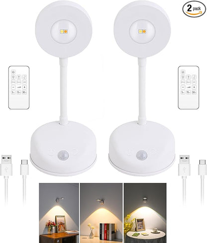 2200mAh Cat's Eye Bulb Motion Sensor Picture Light, LED Wall Sconce, Spotlight Painting Night Lamp, Rechargeable Battery Operated 3 Color & Dimmable 360° Rotation (White, 2 Pcs)