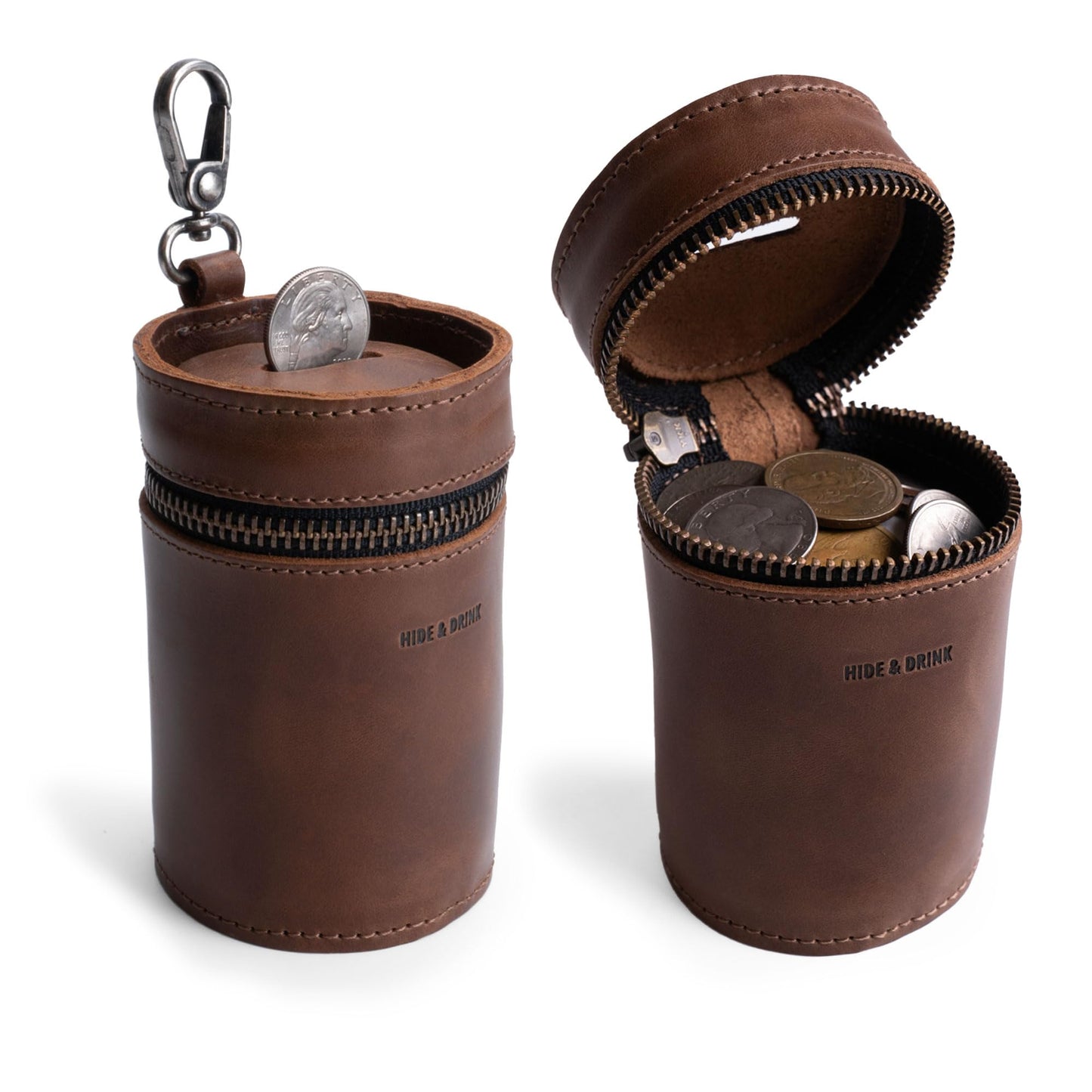 Hide & Drink Genuine Leather Coin Pouch Piggy Bank, Cash Holder Organizer, Coin Purse for Men & Women, Money Saving Box, Men's Change Purses & Pouches, Small Mens Wallet for Coins, Zippered Case Banks