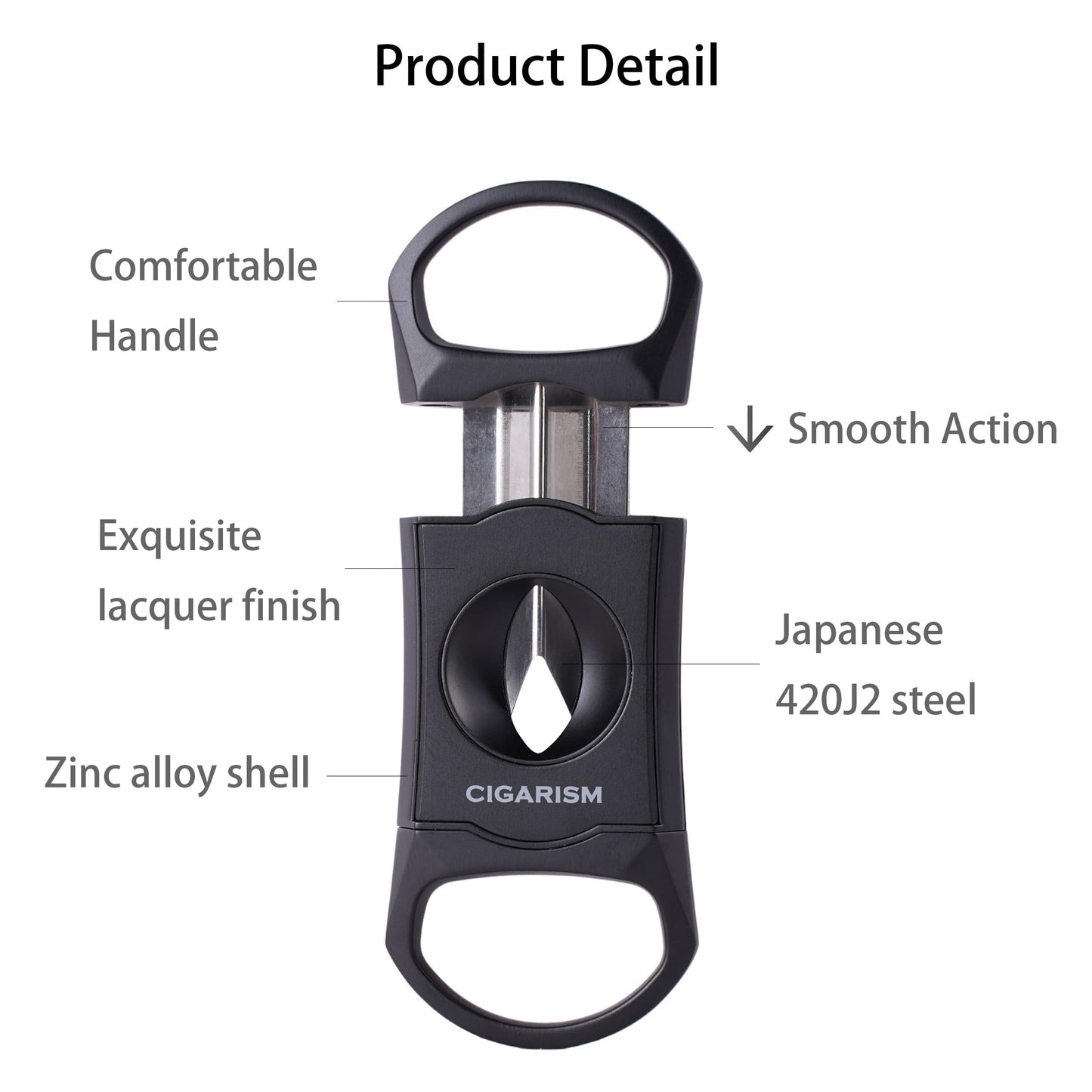 CIGARISM V-Cut Cigar Cutter Stainless Steel Blade, Up to 60+ Ring Gauge in Leather Gift Case (Black)