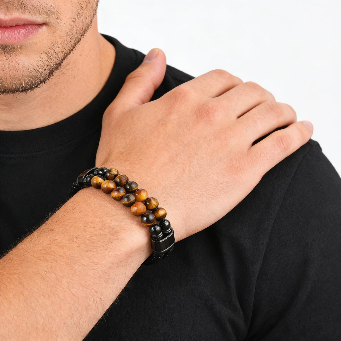 Genuine Leather Bracelet for Men - Stackable Bracelets Best Gifts for Him, Husband, Dad, Boyfriend | Birthday Gift, Fathers Day Present, 316L Surgical Stainless Steel Clasp, Fits Wrists 7.8"-8.3"