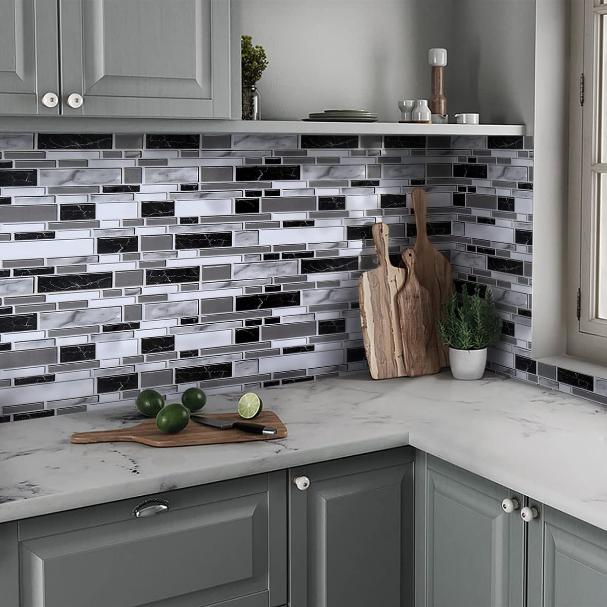 Livebor Peel and Stick Kitchen Wallpaper Backsplash Wall Paper for Kitchen 11.8inch x 78.7inch Backsplash Tiles Wallpaper Peel and Stick Waterproof Countertop Contact Paper for Bathroom Cabinet