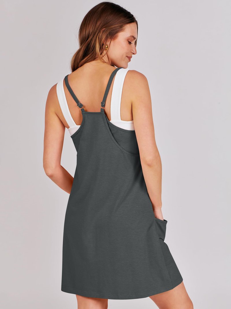 ANRABESS Women Athletic Dress Summer Tennis Workout Active Sports Mini Romper Dress Built in Shorts Travel Vacation Clothes Deep Gray Medium