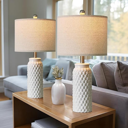 24" Modern Ceramic White Bedside Lamp Set of 2 Table Lamp for Bedroom Decor Farmhouse Table Lamp for Living Room Office Dorm