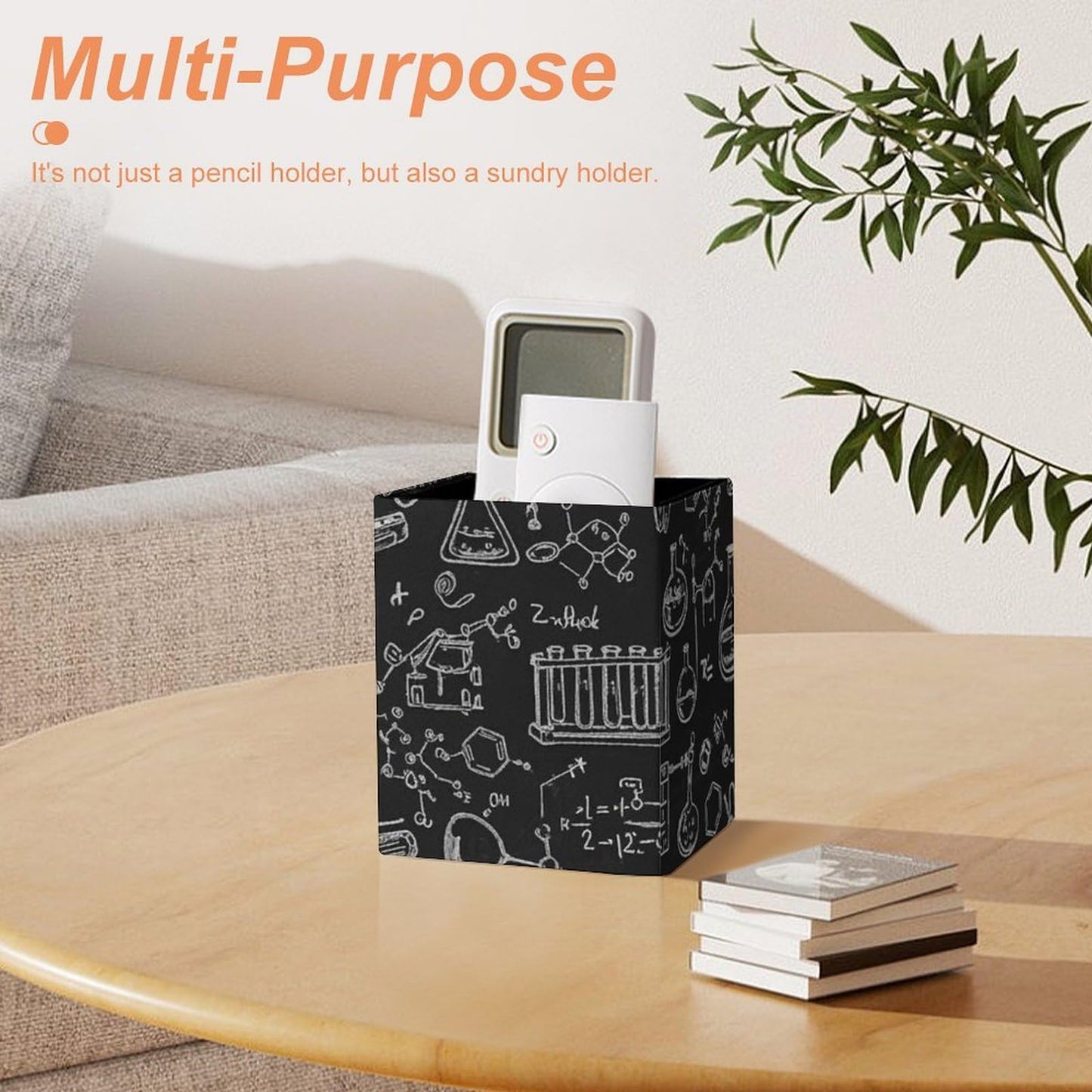 UTRSIFB Pen Holder Square Leather Pencil, Holder Cup Makeup Brush Storage Organizer, Waterproof Multifunctional Office Supplies Chemistry Formula