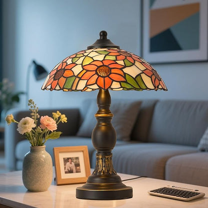 Tiffany Style Table Lamp, Stained Glass Table Light,Art Craft Antique Decor Lamp for Bedside Nightstand Bedroom Living Room Home Office ect