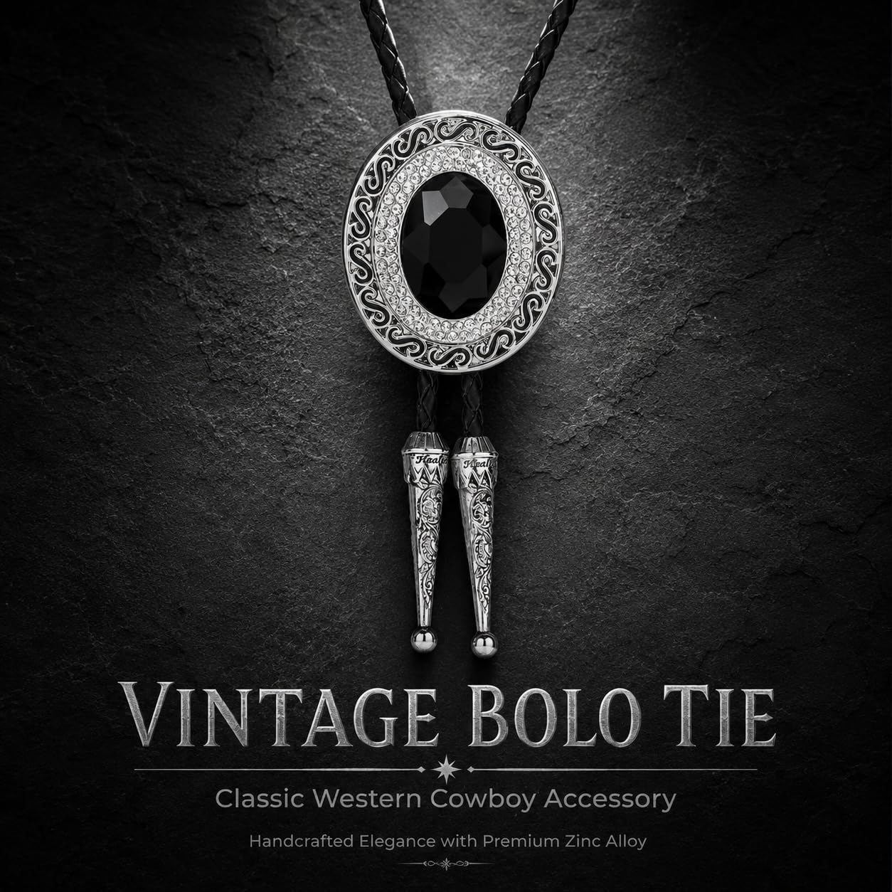Doitby Rhinestone Bolo Tie for Men, Western Cowboy Necktie Leather Bolo Ties Necklace for Men Women
