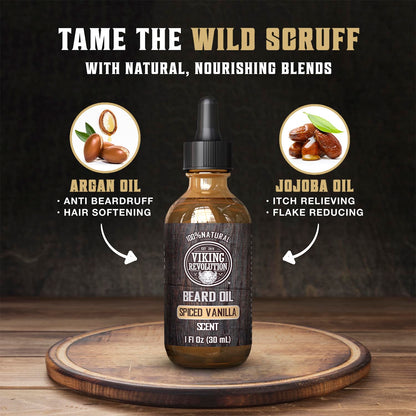 Viking Revolution Sandalwood Beard Oil for Men - Natural Mens Beard Oil with Argan Oil and Jojoba Oil - Beard Softener, Strengthens and Moisturizes - Beard Conditioner for Men (Sandalwood, 1 Pack)
