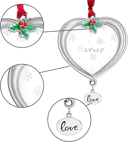 Christmas Tree Ornament Picture Frame Metal Hanging Pendant Holiday 2.5" Photo Frame Charm Decorative of Pets, Baby First Christmas, Family (Love White)