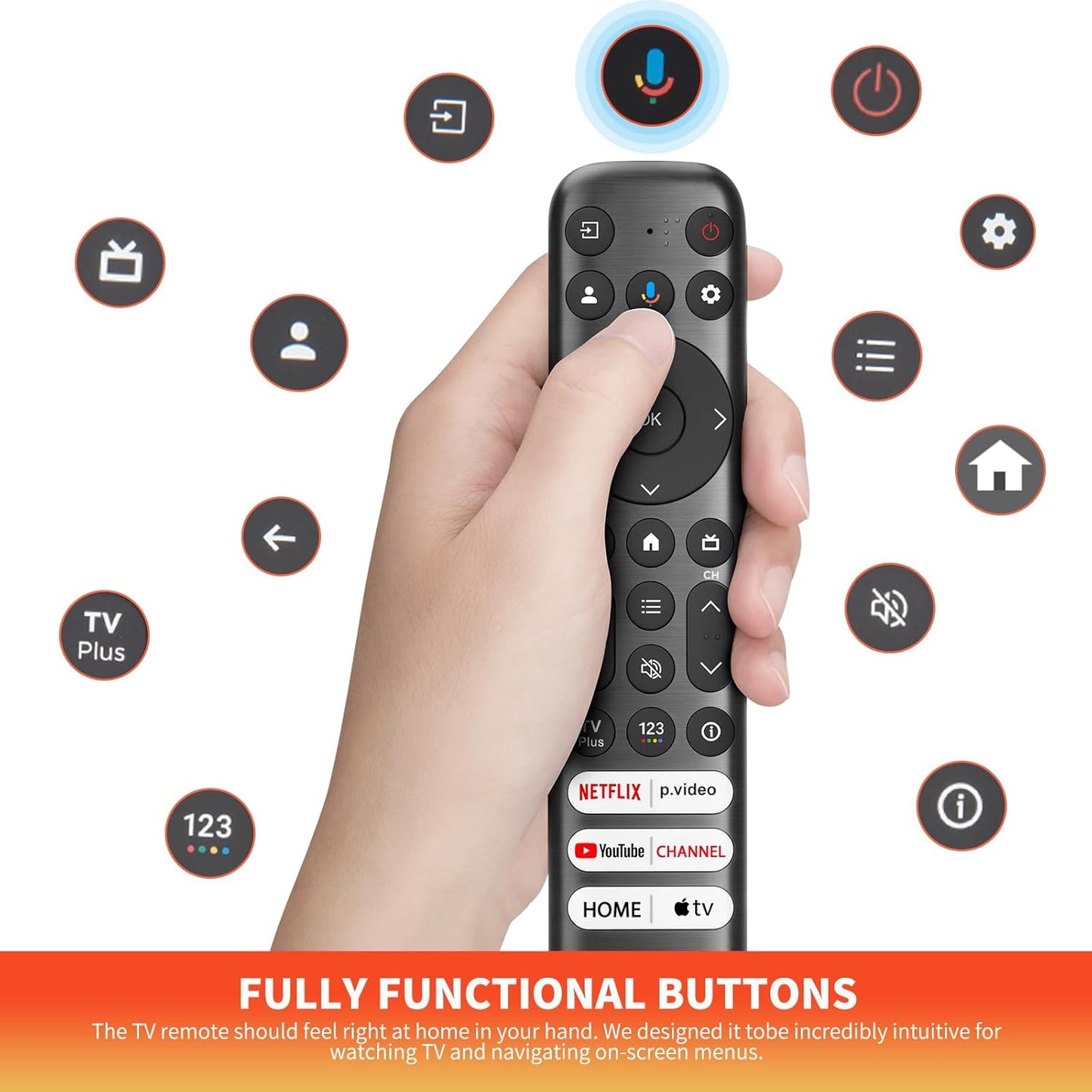 Voice Replacement Remote for TCL Google TV Remote, Compatible with TCL Q6/Q7/QM8/S3/S4 Series（Not Applicable to Roku TVs）